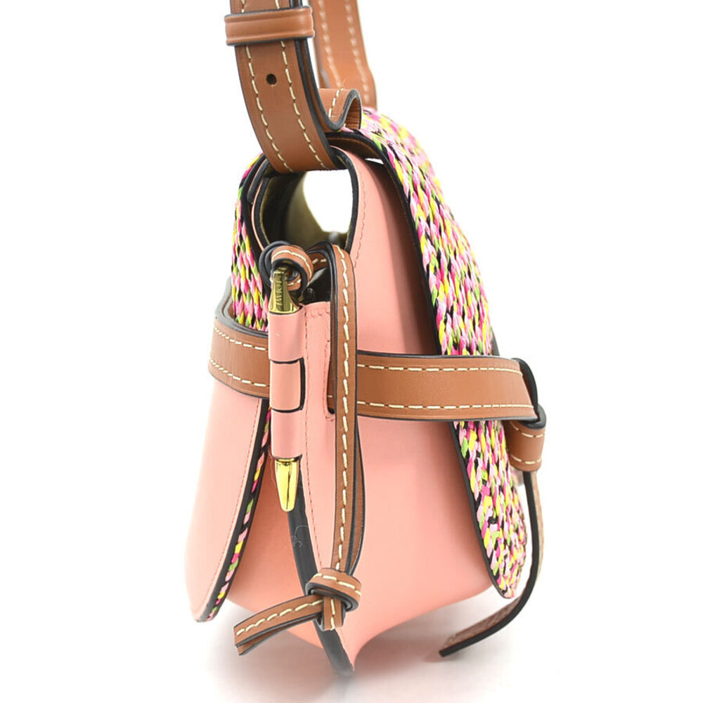 Loewe Leather Crossbody Raffia Gold Multicolored Pink Shoulder Gate Bag